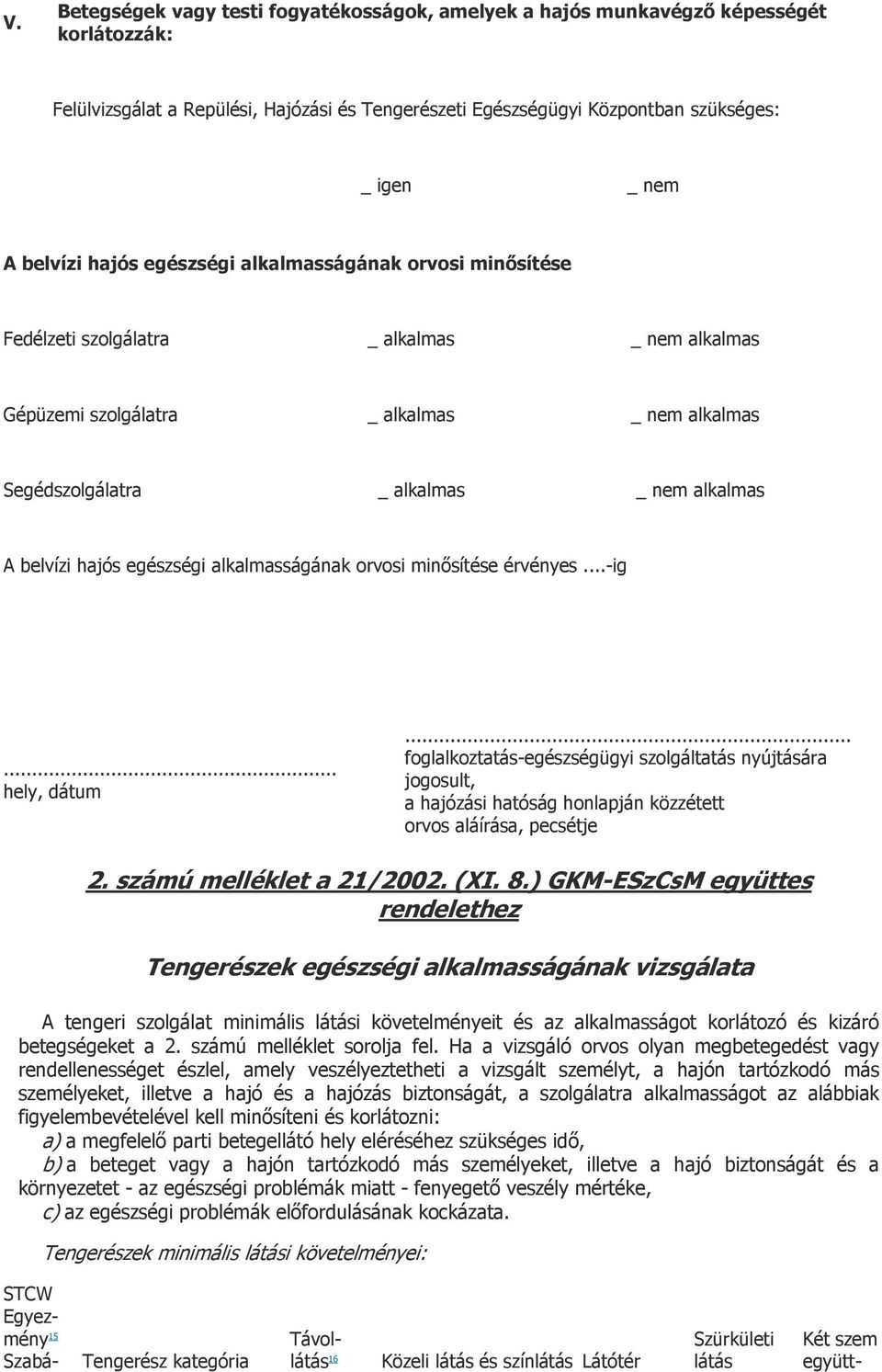 belvízi hajós egészségi alkalmasságának orvosi minősítése érvényes...-ig... hely, dátum.