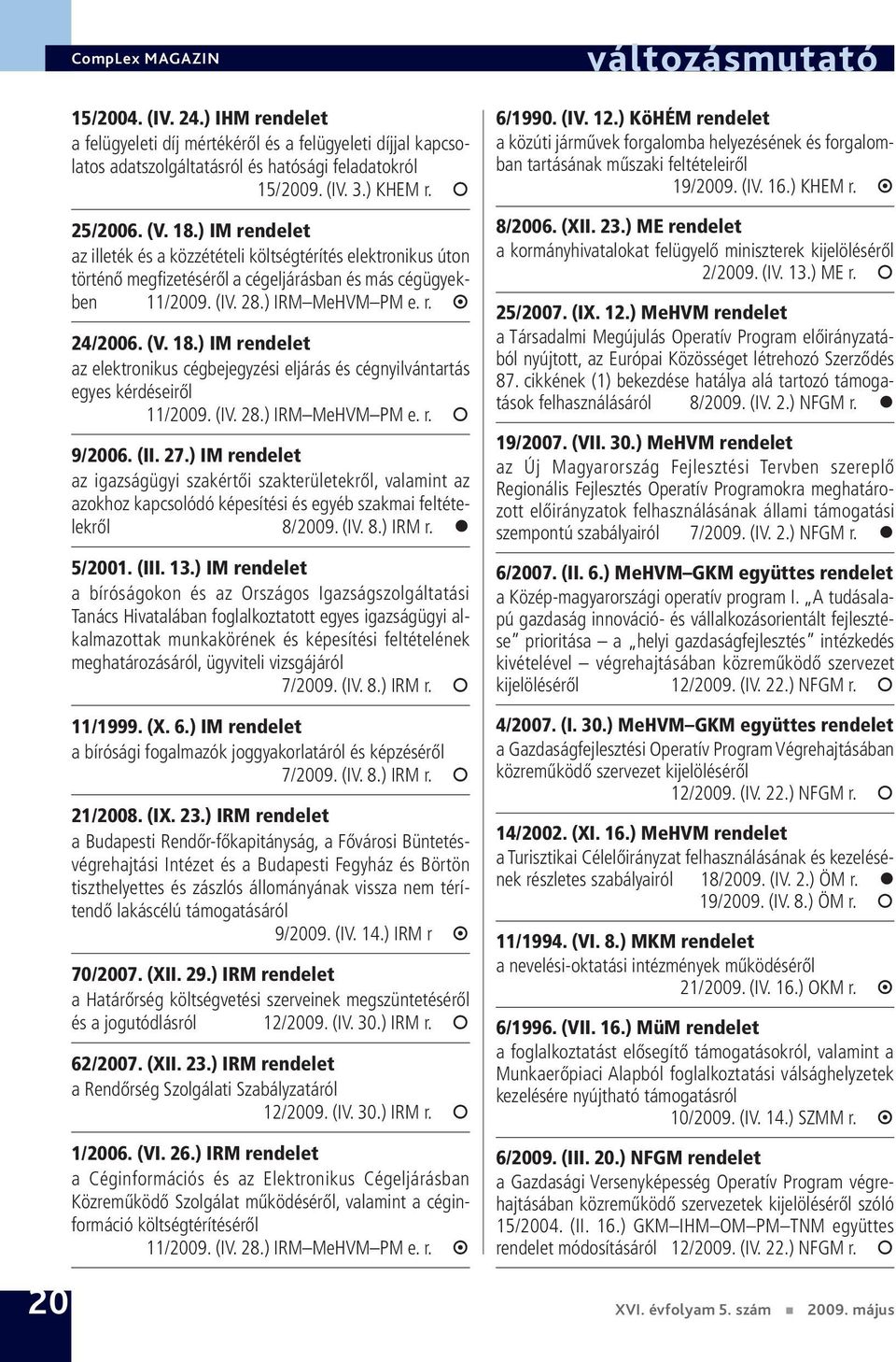 ) IM rendelet az elektronikus cégbejegyzési eljárás és cégnyilvántartás egyes kérdéseiről 11/2009. (IV. 28.) IRM MeHVM PM e. r. 9/2006. (II. 27.