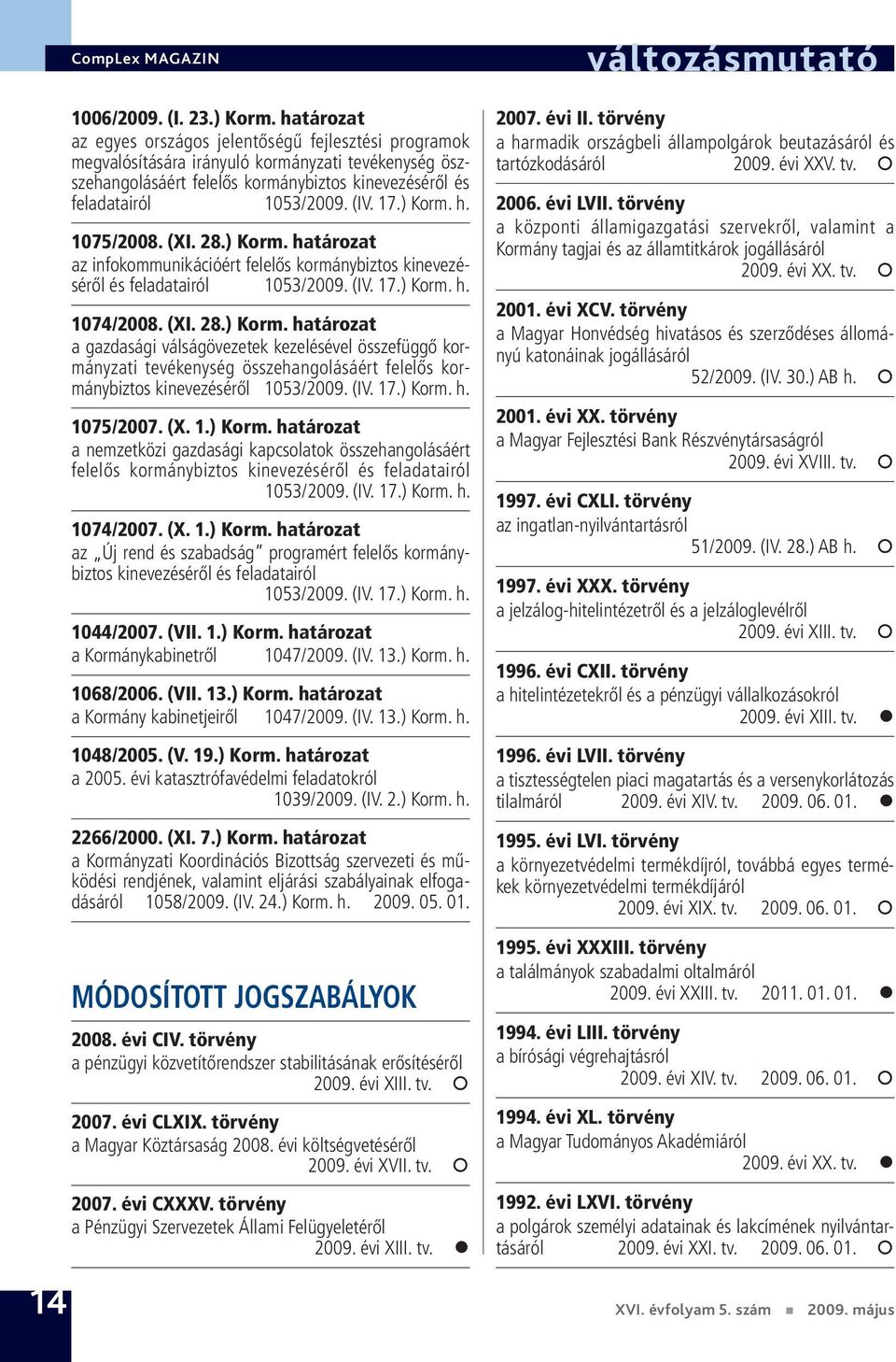 17.) Korm. h. 1075/2008. (XI. 28.) Korm. határozat az infokommunikációért felelős kormánybiztos kinevezéséről és feladatairól 1053/2009. (IV. 17.) Korm. h. 1074/2008. (XI. 28.) Korm. határozat a gazdasági válságövezetek kezelésével összefüggő kormányzati tevékenység összehangolásáért felelős kormánybiztos kinevezéséről 1053/2009.