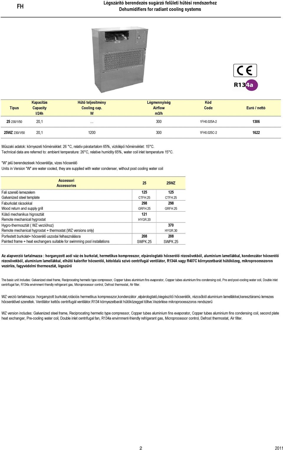 025C-2 1622 Műszaki adatok: környezeti hőmérséklet: 26 C, relatív páratartalom 65%, vízkilépő hőmérséklet: 15 C.