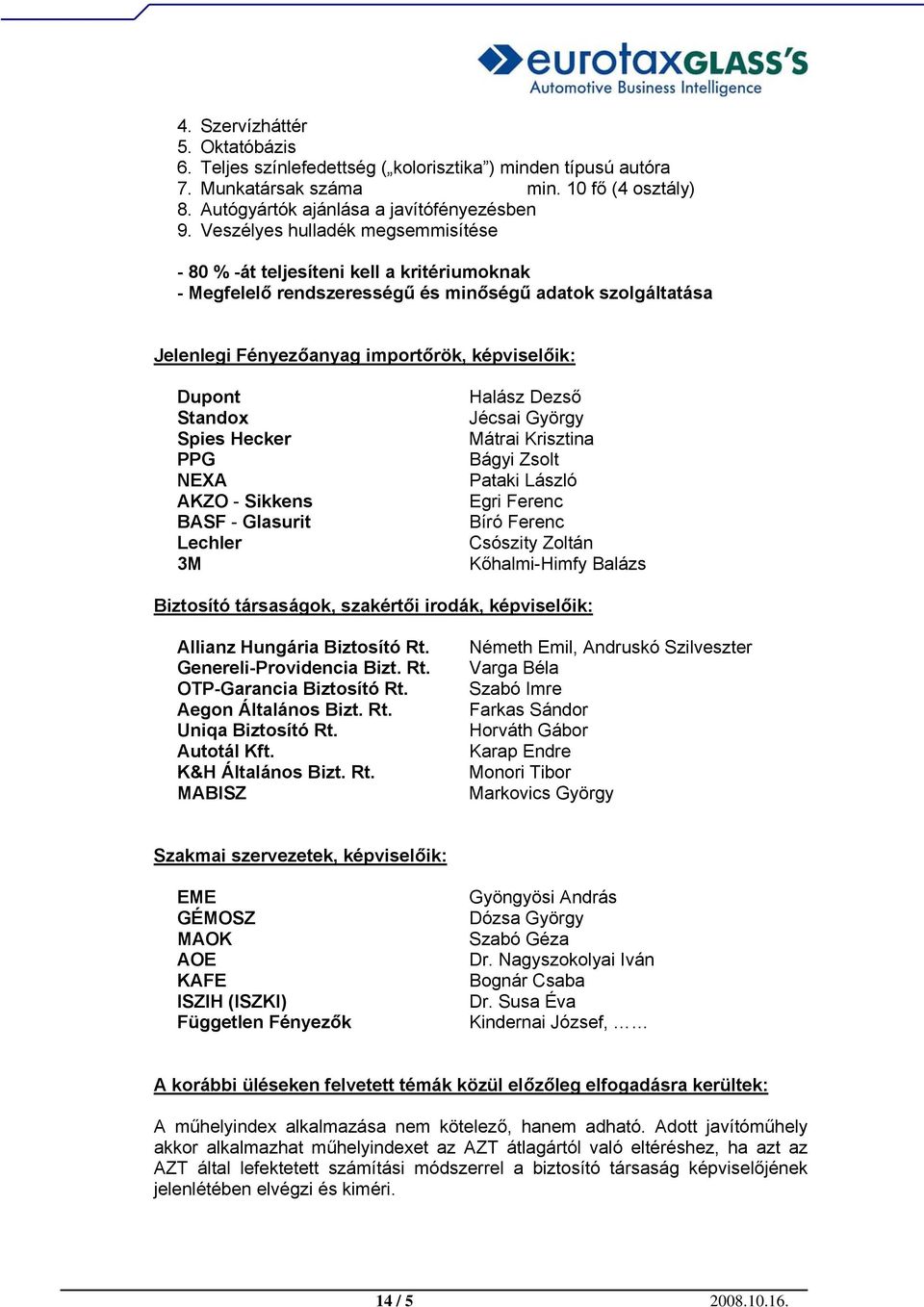 Standox Spies Hecker PPG NEXA AKZO - Sikkens BASF - Glasurit Lechler 3M Halász Dezső Jécsai György Mátrai Krisztina Bágyi Zsolt Pataki László Egri Ferenc Bíró Ferenc Csószity Zoltán Kőhalmi-Himfy