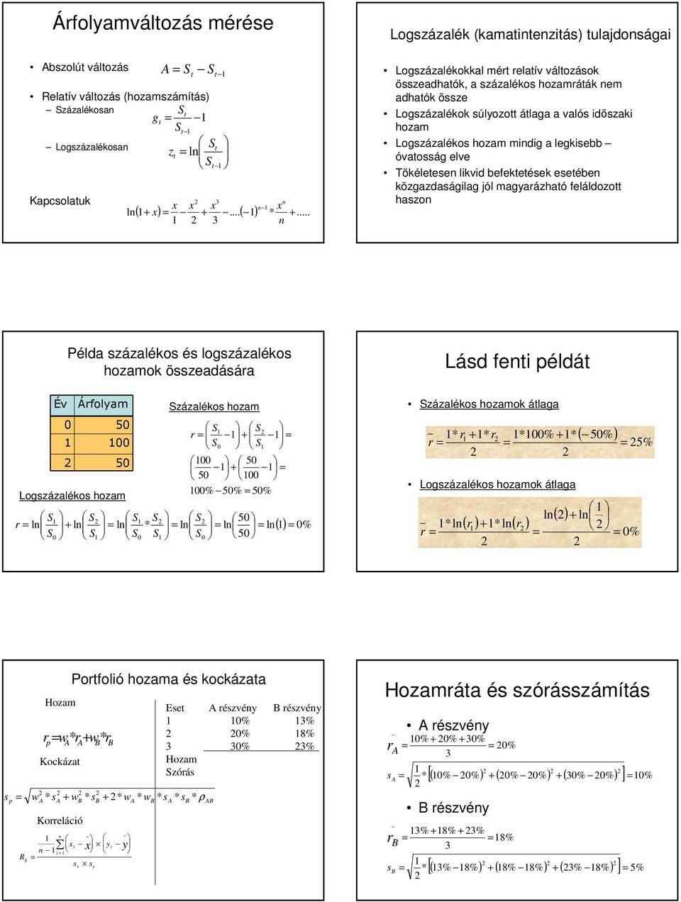 hozam Logszázalékos hozam midig a legkisebb óvatosság elve Tökéletese likvid befektetések esetébe közgazdaságilag jól magyarázható feláldozott haszo Példa százalékos és logszázalékos hozamok