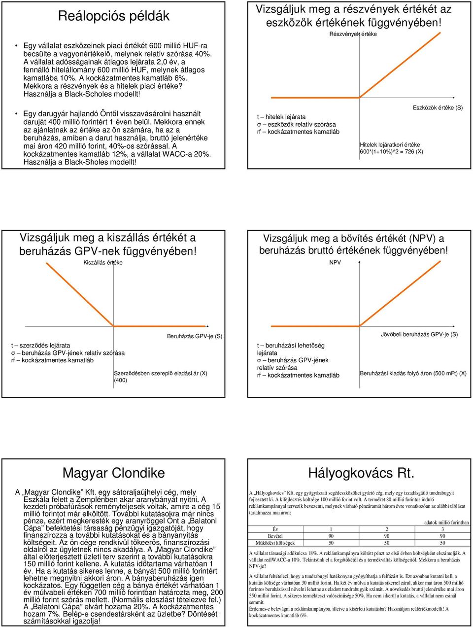 Haszálja a lack-choles modellt! Vizsgáljuk meg a részvéyek értékét az eszközök értékéek függvéyébe!