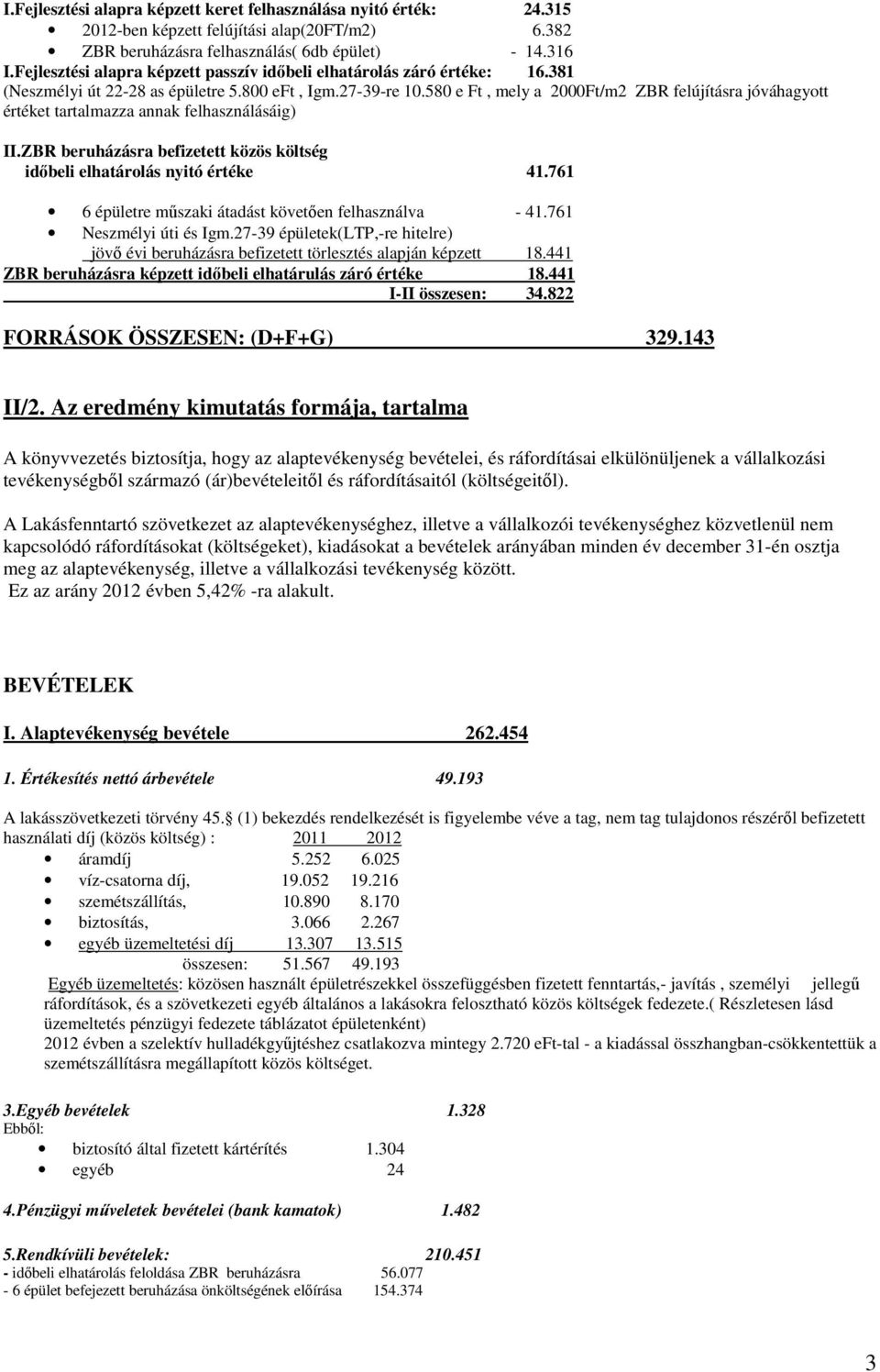 580 e Ft, mely a 2000Ft/m2 ZBR felújításra jóváhagyott értéket tartalmazza annak felhasználásáig) II.ZBR beruházásra befizetett közös költség idıbeli elhatárolás nyitó értéke 41.