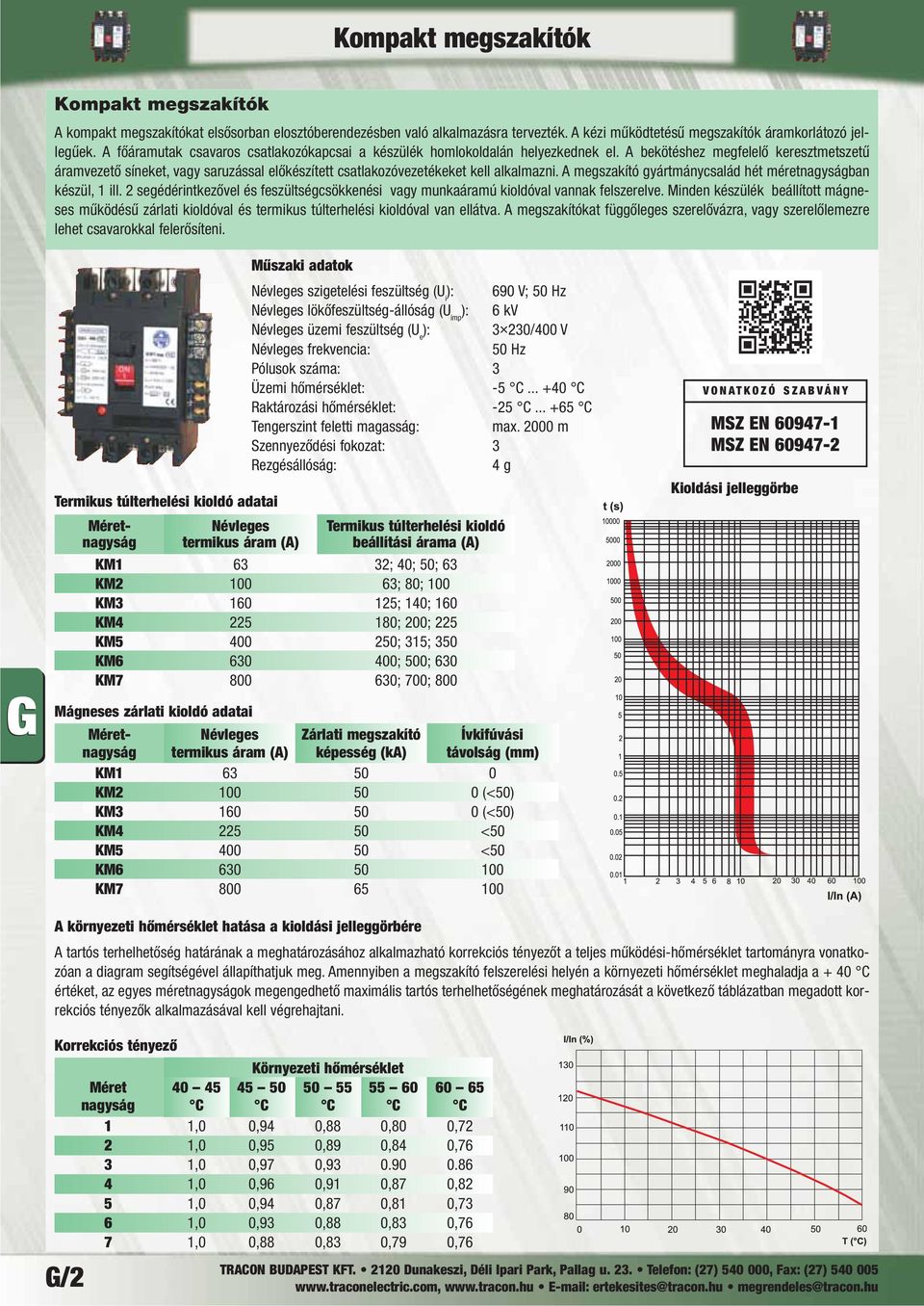 A bekötéshez megfelelő keresztmetszetű áramvezető síneket, vagy saruzással előkészített csatlakozóvezetékeket kell alkalmazni. A megszakító gyártmánycsalád hét méretnagyságban készül, 1 ill.