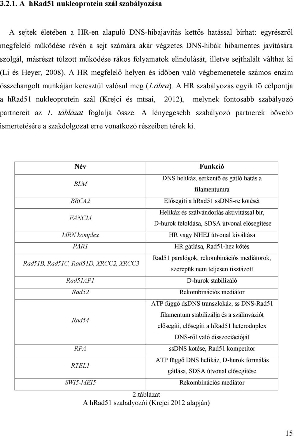 hibamentes javítására szolgál, másrészt túlzott működése rákos folyamatok elindulását, illetve sejthalált válthat ki (Li és Heyer, 2008).