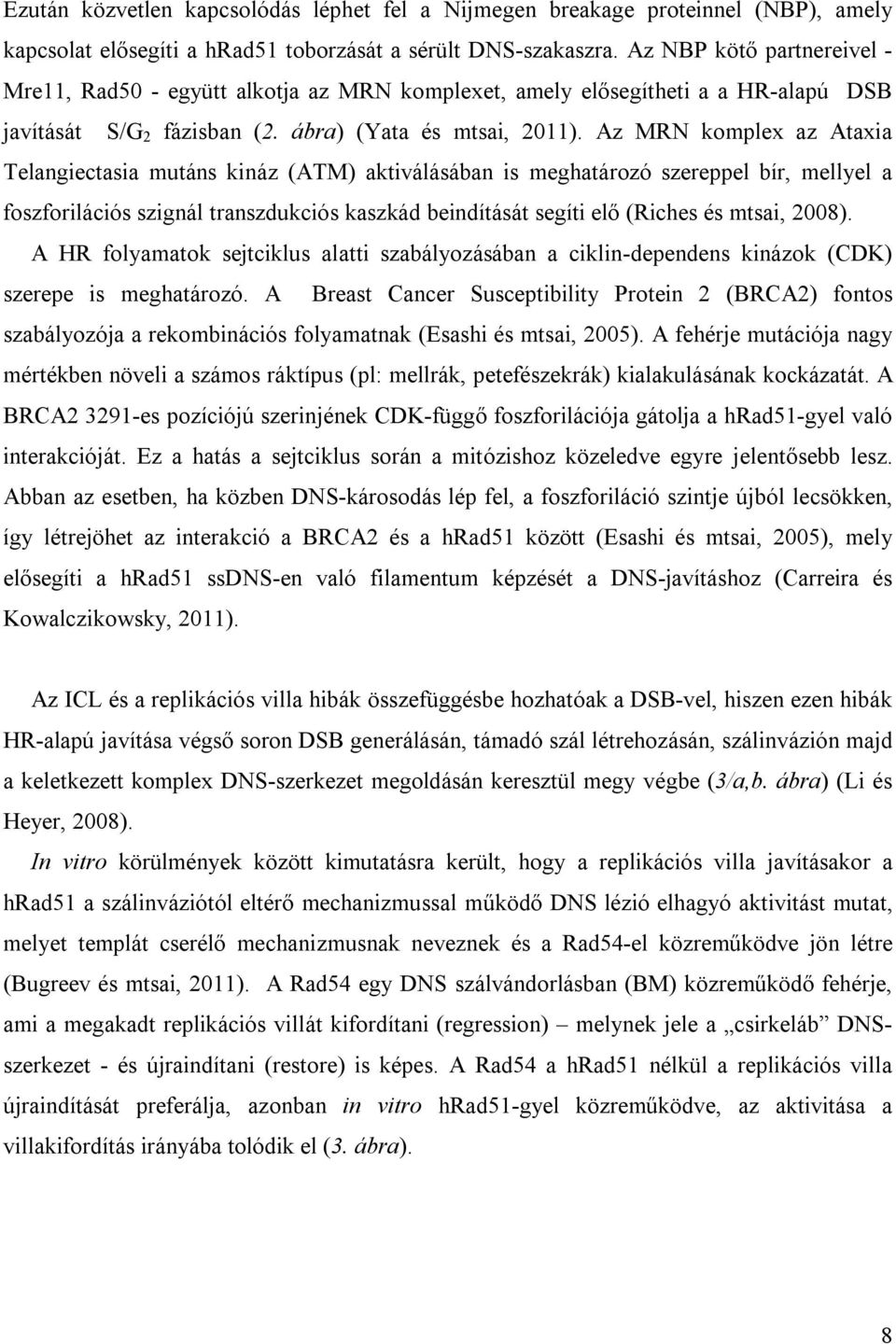 Az MRN komplex az Ataxia Telangiectasia mutáns kináz (ATM) aktiválásában is meghatározó szereppel bír, mellyel a foszforilációs szignál transzdukciós kaszkád beindítását segíti elő (Riches és mtsai,