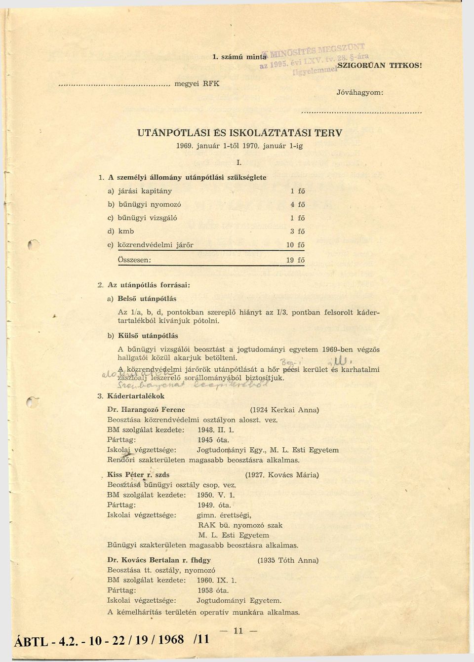 Az utánpótlás forrásai: a) Belső utánpótlás Az 1/a, b, d, pontokban szereplő h ián y t az I/3. pontban felsorolt k ád ertartalékból kíván ju k pótolni.