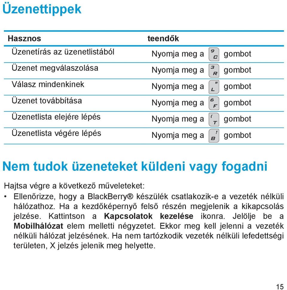 hogy a BlackBerry készülék csatlakozik-e a vezeték nélküli hálózathoz. Ha a kezdőképernyő felső részén megjelenik a kikapcsolás jelzése. Kattintson a Kapcsolatok kezelése ikonra.