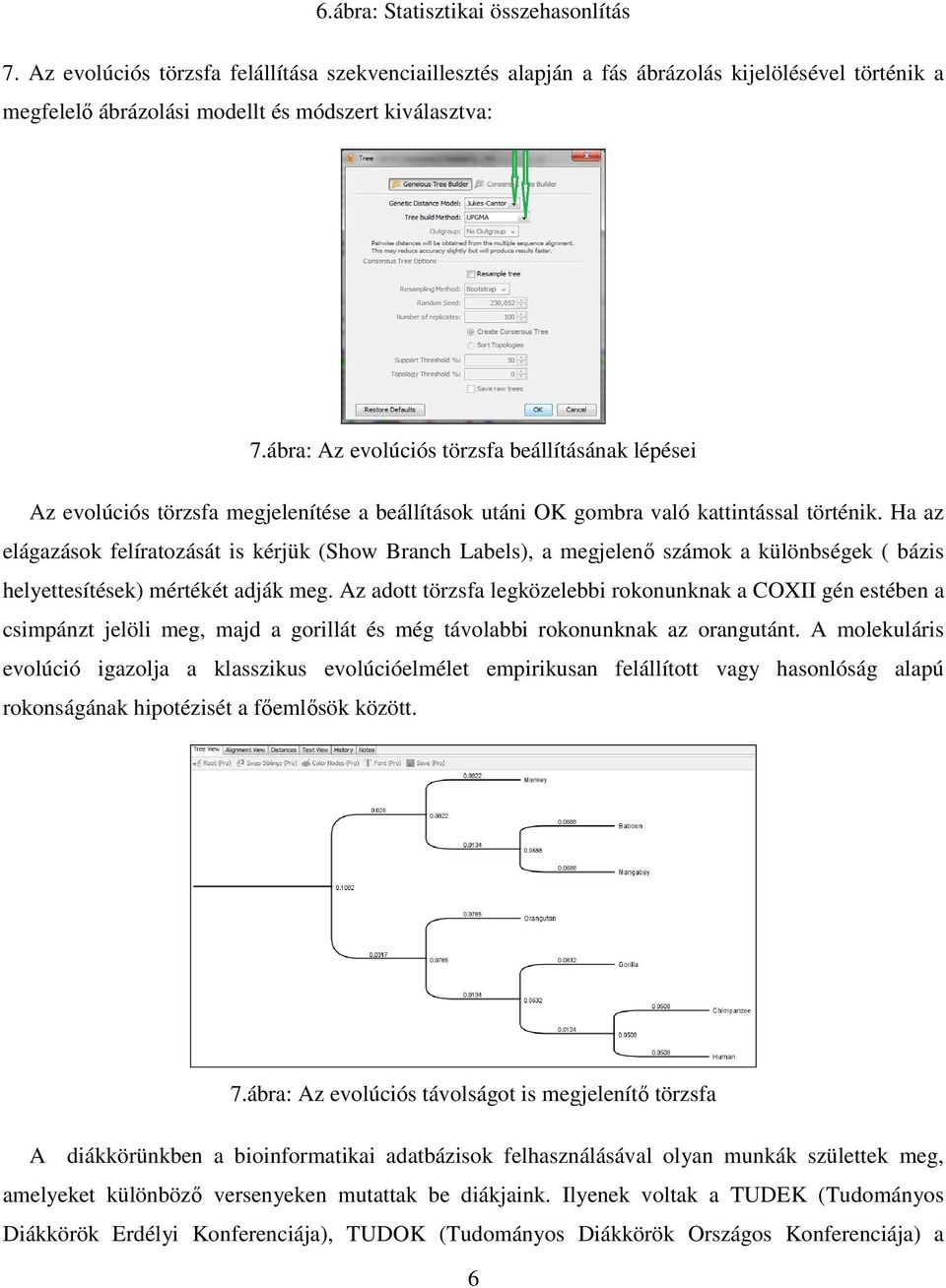 Ha az elágazások felíratozását is kérjük (Show Branch Labels), a megjelenő számok a különbségek ( bázis helyettesítések) mértékét adják meg.