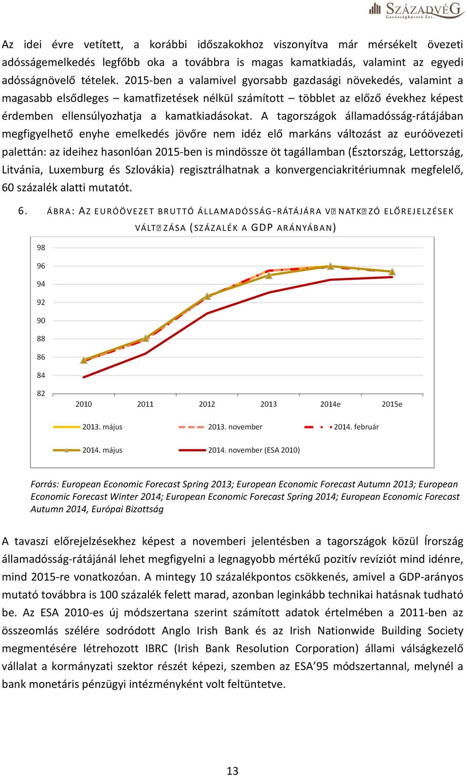 A tagországok államadósság-rátájában megfigyelhető enyhe emelkedés jövőre nem idéz elő markáns változást az euróövezeti palettán: az ideihez hasonlóan 2015-ben is mindössze öt tagállamban