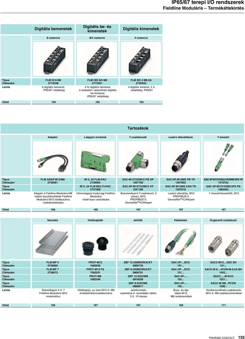 Leágazó modulok T-csatlakozók Lezáró ellenállások Y-elosztó Leírás FLM ADAP M12/M8 2736961 Adapter a M8 lokális buszkészülékek Fieldline Moduláris M12 lokálbuszhoz csatlakoztatására B L 24 FLM-PAC