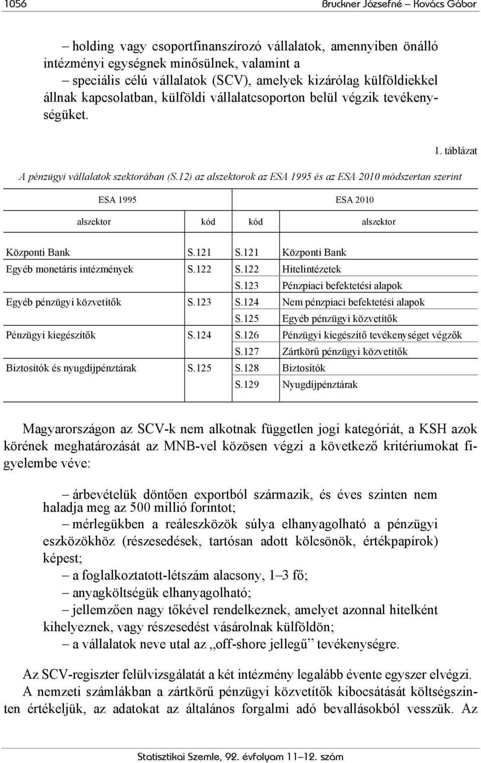 12) az alszektorok az ESA 1995 és az ESA 2010 módszertan szerint ESA 1995 ESA 2010 alszektor kód kód alszektor Központi Bank S.121 S.121 Központi Bank Egyéb monetáris intézmények S.122 S.