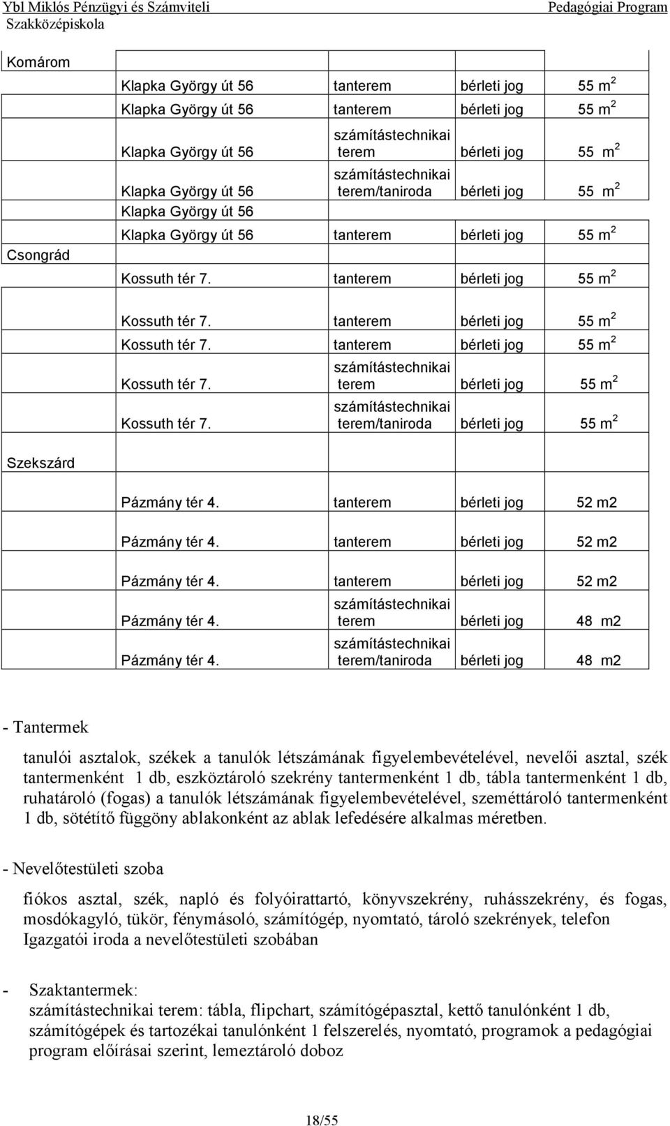 tanterem bérleti jog 55 m 2 Kossuth tér 7. tanterem bérleti jog 55 m 2 Kossuth tér 7. tanterem bérleti jog 55 m 2 Kossuth tér 7. Kossuth tér 7. számítástechnikai terem bérleti jog 55 m 2 számítástechnikai terem/taniroda bérleti jog 55 m 2 Szekszárd Pázmány tér 4.