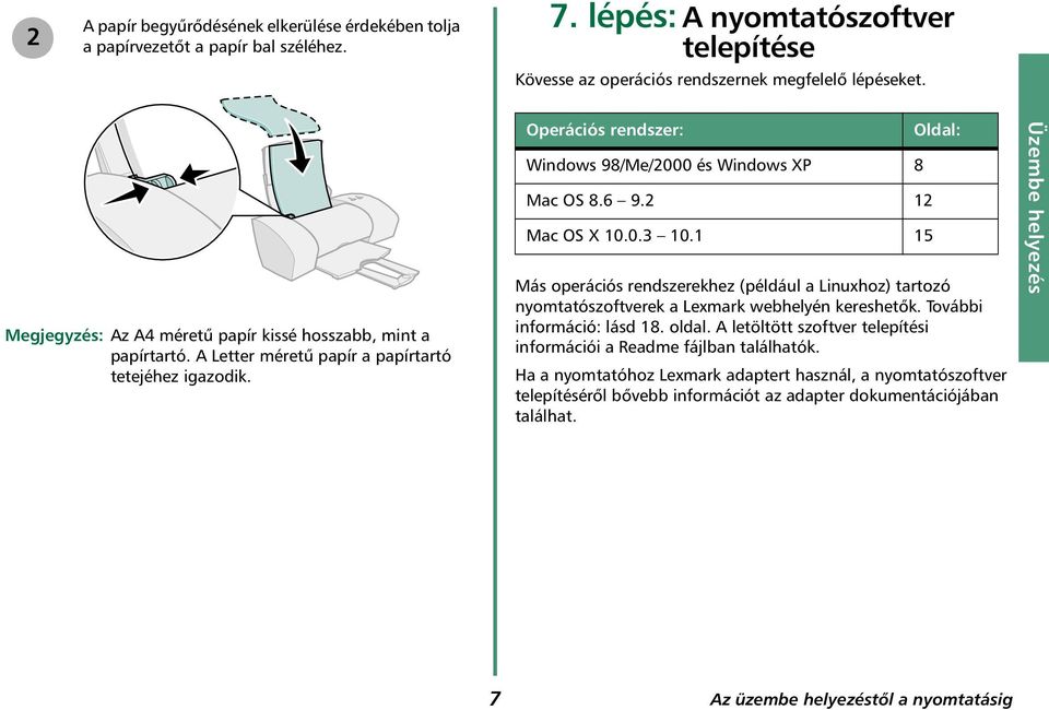 2 12 Mac OS X 10.0.3 10.1 15 Oldal: Más operációs rendszerekhez (például a Linuxhoz) tartozó nyomtatószoftverek a Lexmark webhelyén kereshetők. További információ: lásd 18. oldal.