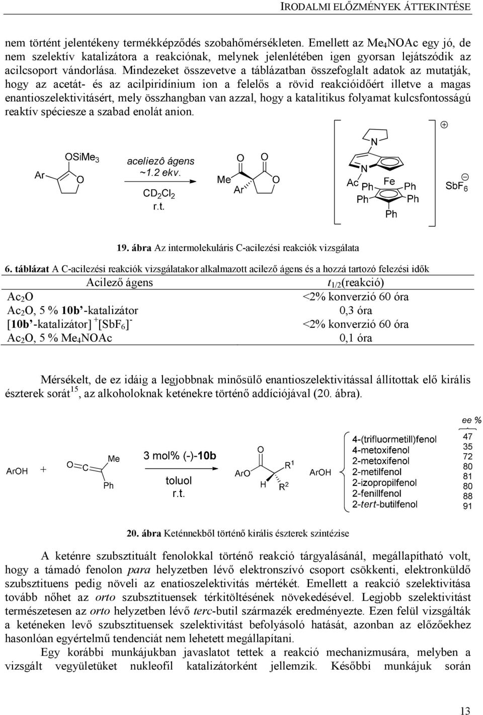 Mindezeket összevetve a táblázatban összefoglalt adatok az mutatják, hogy az acetát- és az acilpiridínium ion a felelős a rövid reakcióidőért illetve a magas enantioszelektivitásért, mely összhangban