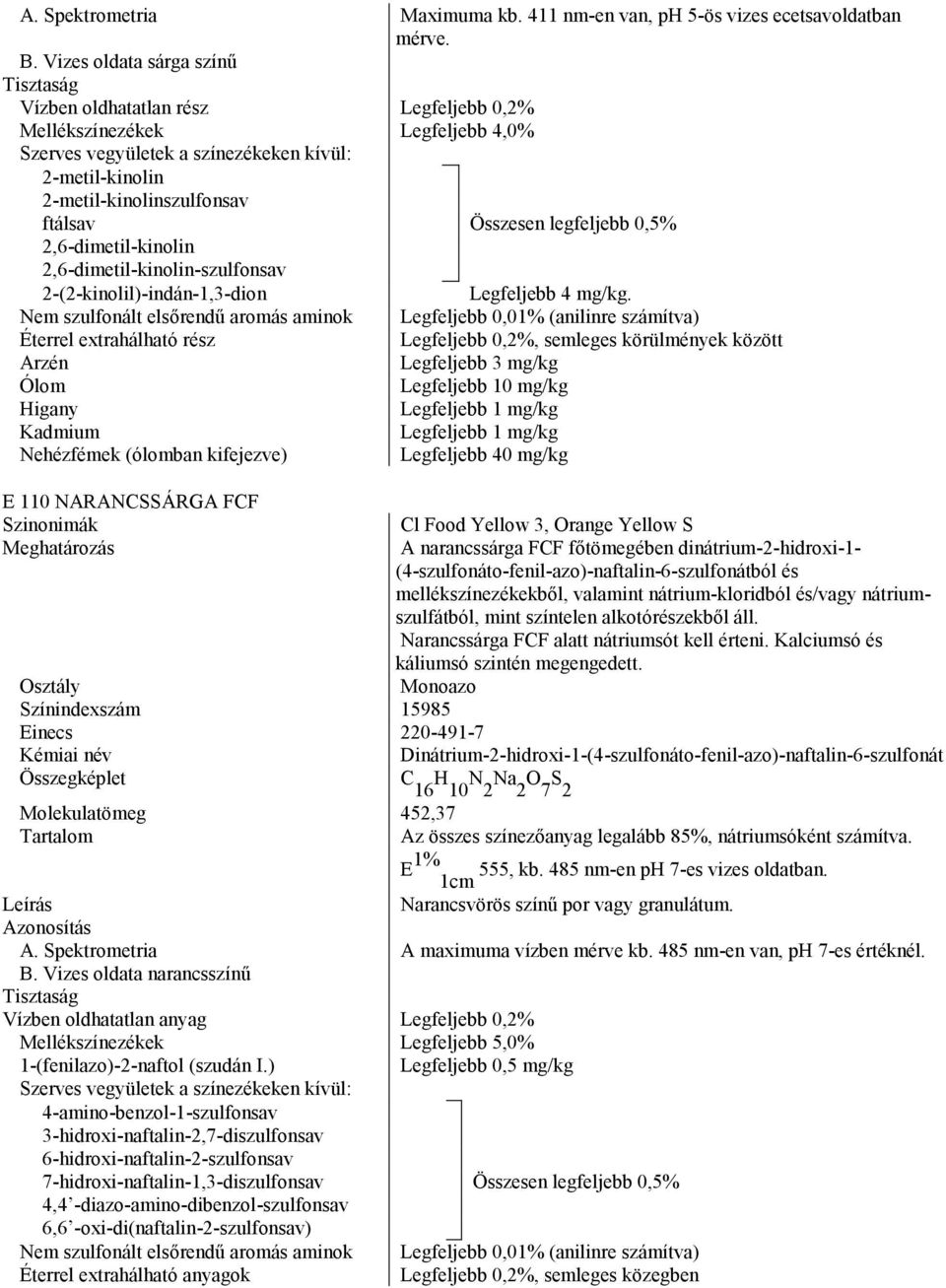 legfeljebb 0,5% 2,6-dimetil-kinolin 2,6-dimetil-kinolin-szulfonsav 2-(2-kinolil)-indán-1,3-dion Legfeljebb 4 mg/kg.