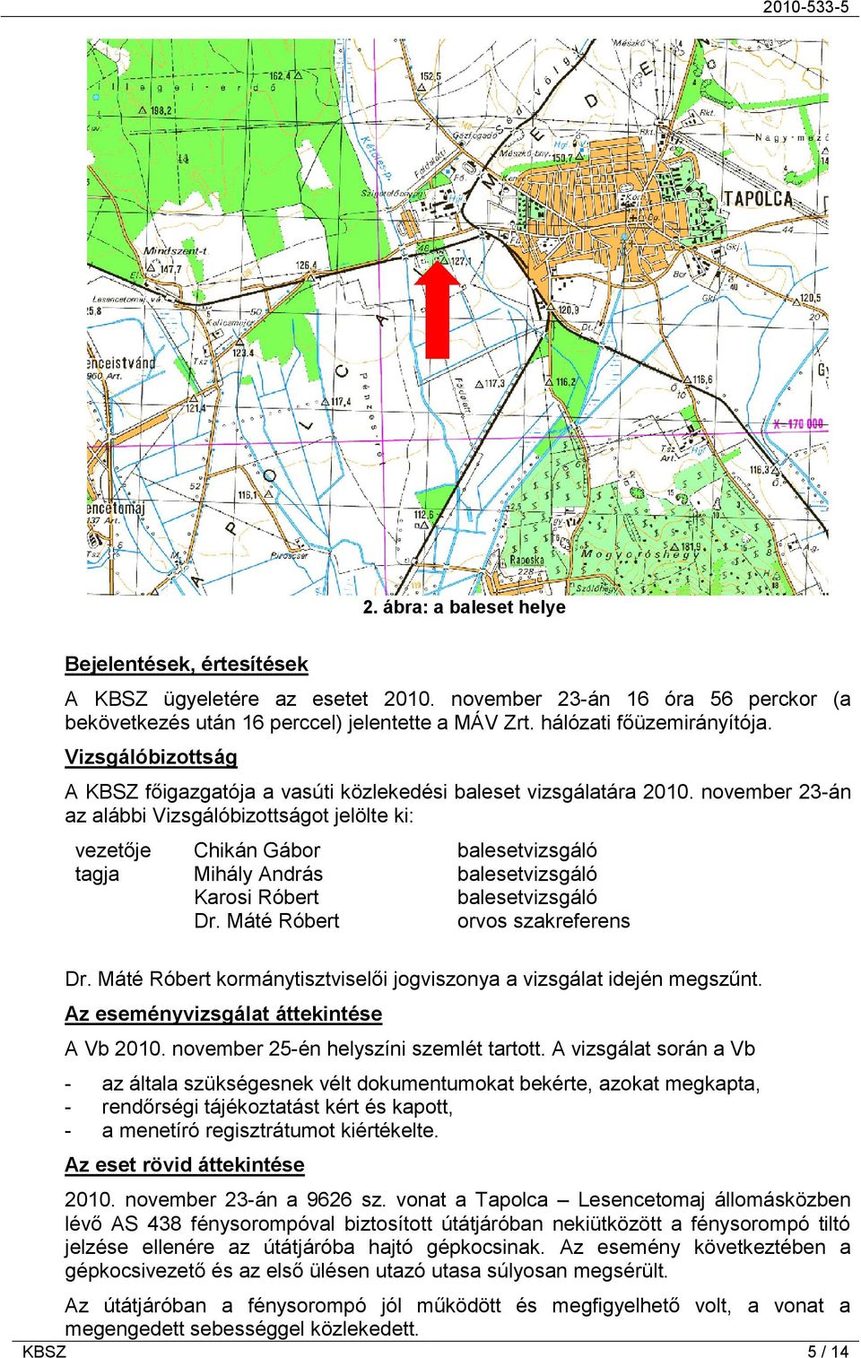 november 23-án az alábbi Vizsgálóbizottságot jelölte ki: vezetője Chikán Gábor balesetvizsgáló tagja Mihály András balesetvizsgáló Karosi Róbert balesetvizsgáló Dr. Máté Róbert orvos szakreferens Dr.