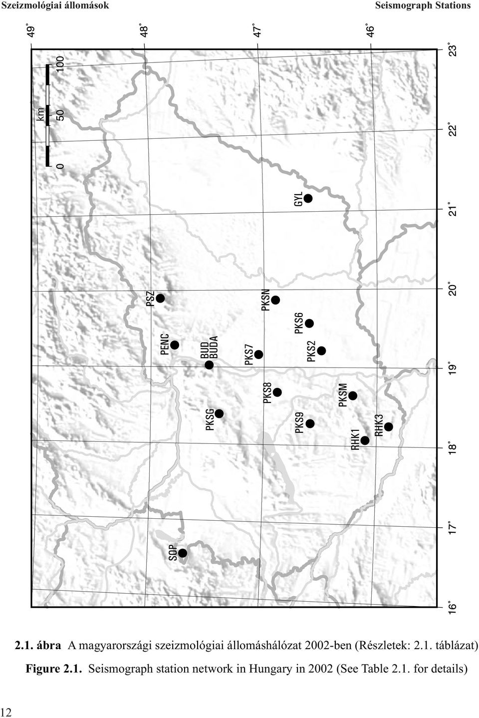 ábra A magyarországi szeizmológiai állomáshálózat 2002-ben (Részletek: 2.1.