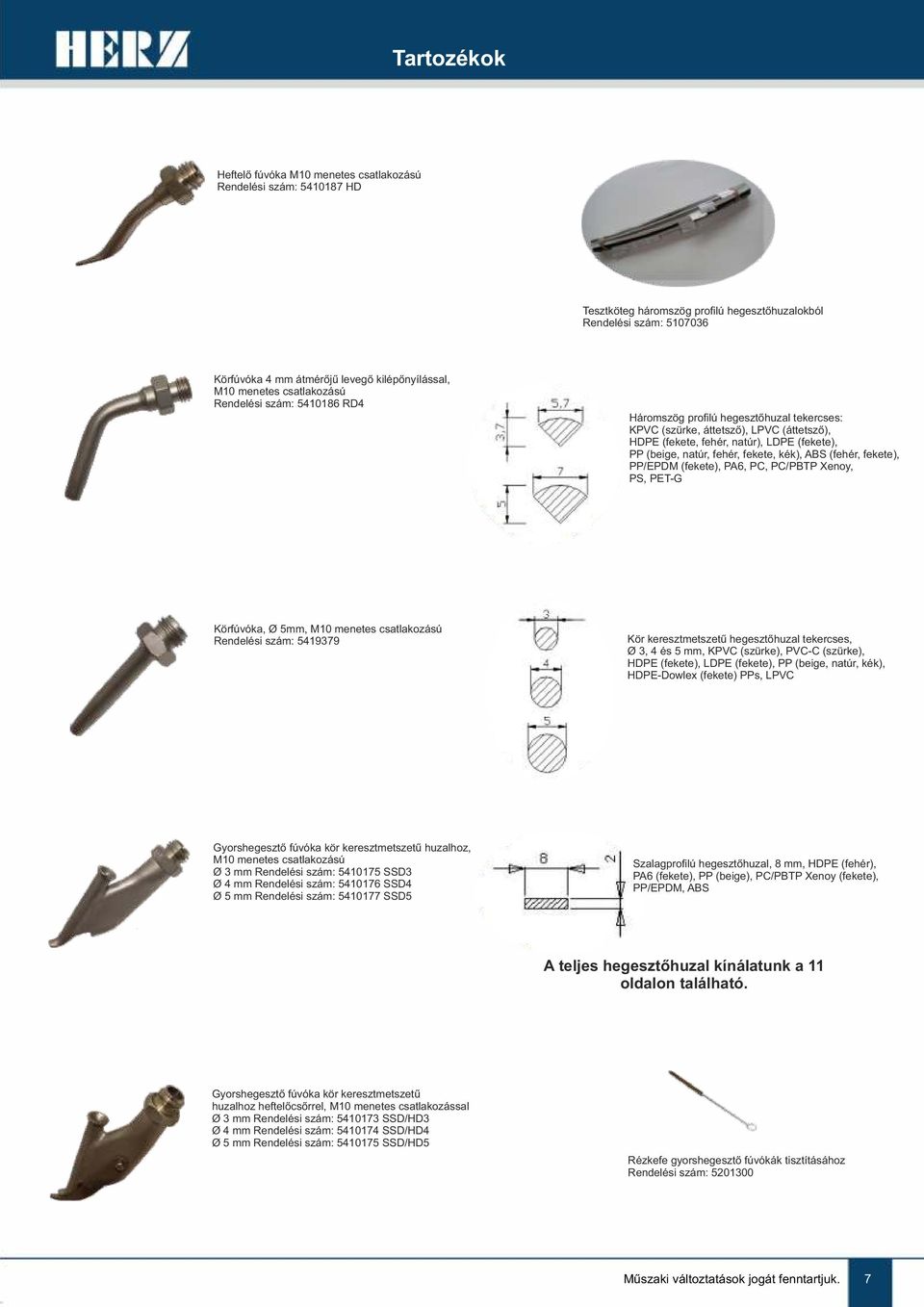 fehér, fekete, kék), ABS (fehér, fekete), PP/EPDM (fekete), PA6, PC, PC/PBTP Xenoy, PS, PET-G Körfúvóka, Ø 5mm, M10 menetes csatlakozású Rendelési szám: 5419379 Kör keresztmetszetű hegesztőhuzal