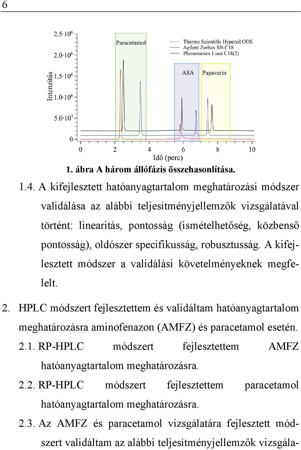 oldószer specifikusság, robusztusság. A kifejlesztett módszer a validálási követelményeknek megfelelt. 2.