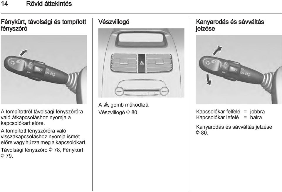 A tompított fényszóróra való visszakapcsoláshoz nyomja ismét előre vagy húzza meg a kapcsolókart.