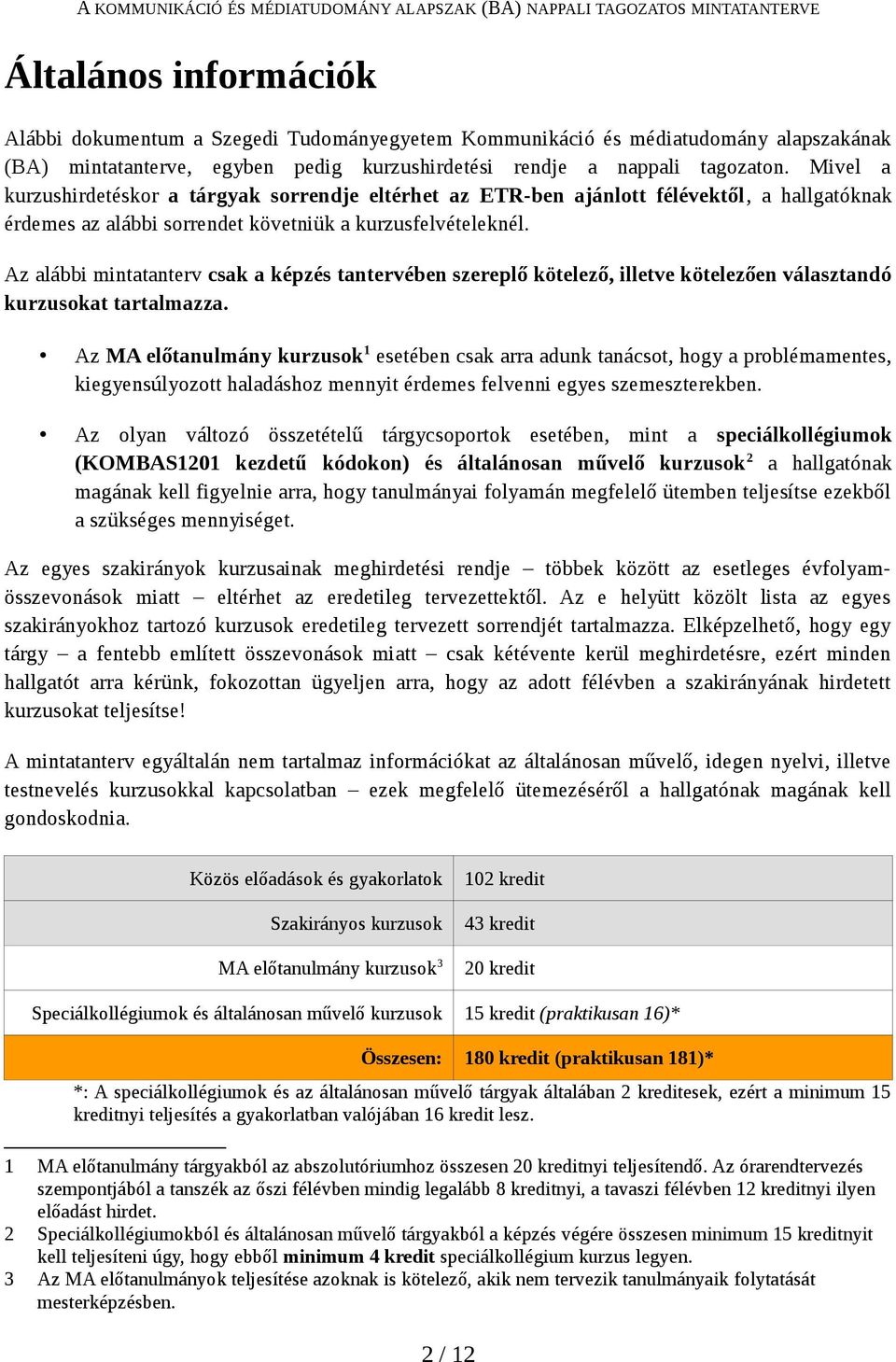 Az alábbi mintatanterv csak a képzés tantervében szereplő kötelező, illetve kötelezően választandó kurzusokat tartalmazza.