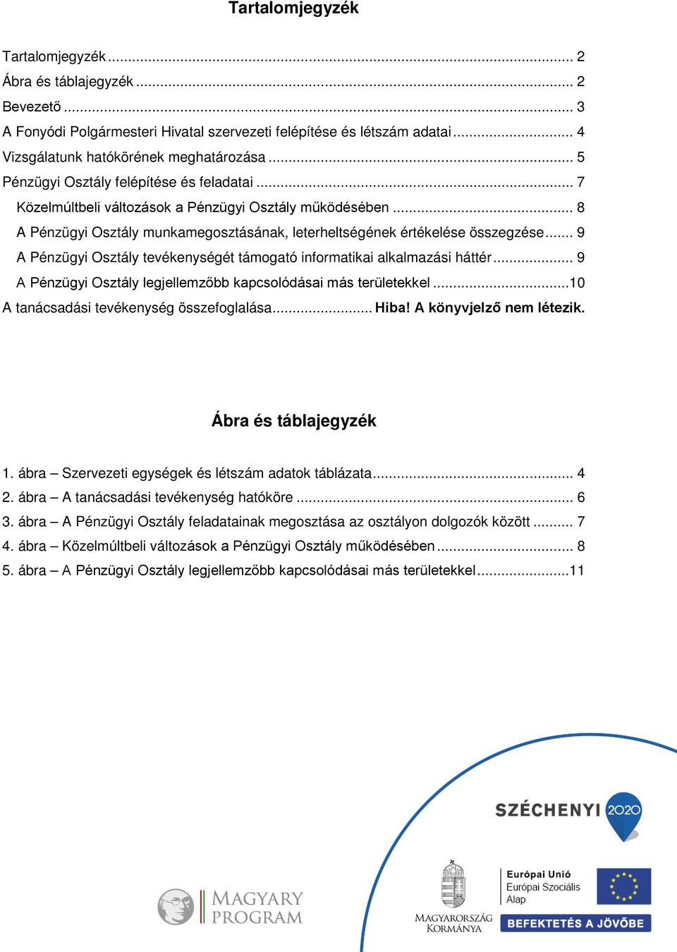 .. 9 A Pénzügyi Osztály tevékenységét támogató informatikai alkalmazási háttér... 9 A Pénzügyi Osztály legjellemzőbb kapcsolódásai más területekkel...10 A tanácsadási tevékenység összefoglalása... Hiba!