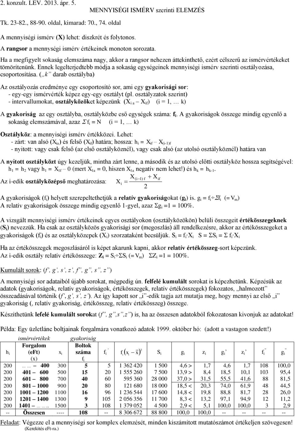 Ennek legelterjedtebb módja a sokaság egységenek mennység smérv szernt osztályozása, csoportosítása.