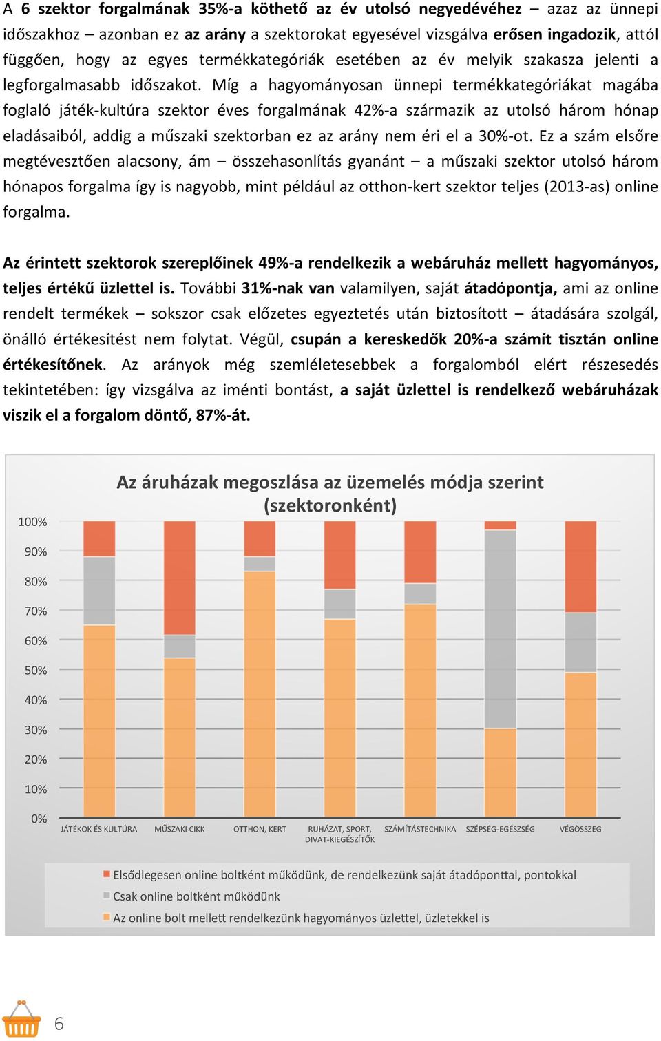 Míg a hagyományosan ünnepi termékkategóriákat magába foglaló játék- kultúra szektor éves forgalmának 42%- a származik az utolsó három hónap eladásaiból, addig a műszaki szektorban ez az arány nem éri