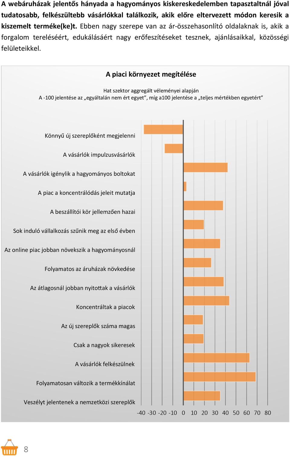 A piaci környezet megítélése Hat szektor aggregált véleményei alapján A - 100 jelentése az egyáltalán nem ért egyet, míg a100 jelentése a teljes mértékben egyetért Könnyű új szereplőként megjelenni A