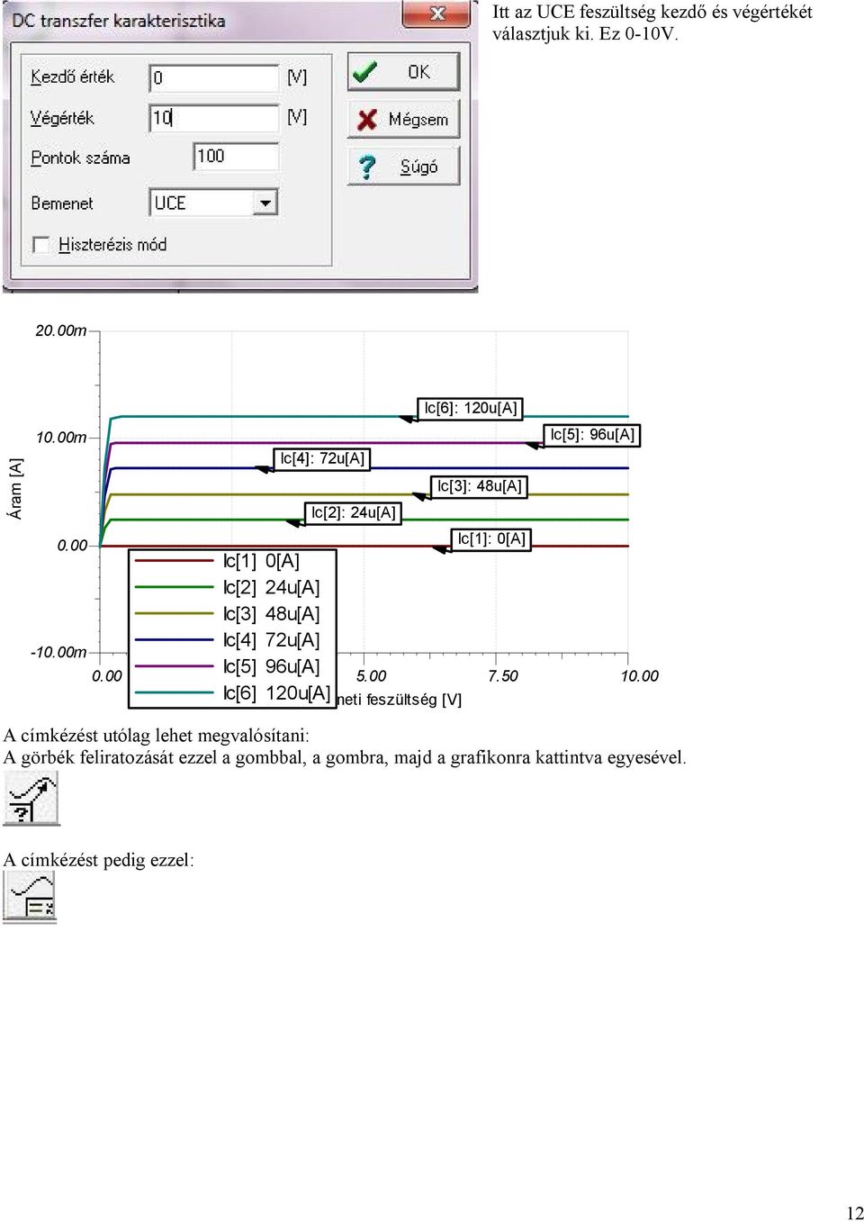 feszültség [V] Ic[6]: 120u[A] Ic[3]: 48u[A] Ic[1]: 0[A] Ic[5]: 96u[A] 0.00 2.50 5.00 7.50 10.