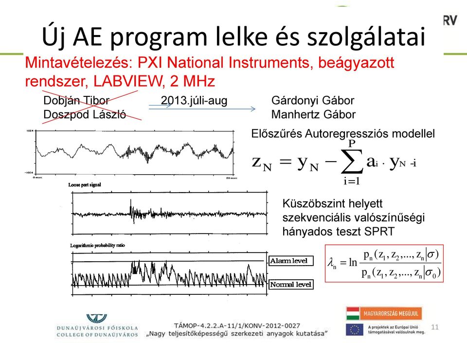 júli-aug Gárdonyi Gábor Manhertz Gábor Előszűrés Autoregressziós modellel P z ai yn N y N -i