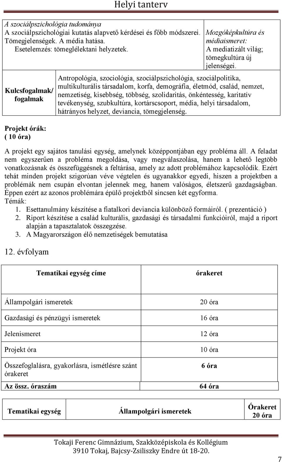 Antropológia, szociológia, szociálpszichológia, szociálpolitika, multikulturális társadalom, korfa, demográfia, életmód, család, nemzet, nemzetiség, kisebbség, többség, szolidaritás, önkéntesség,