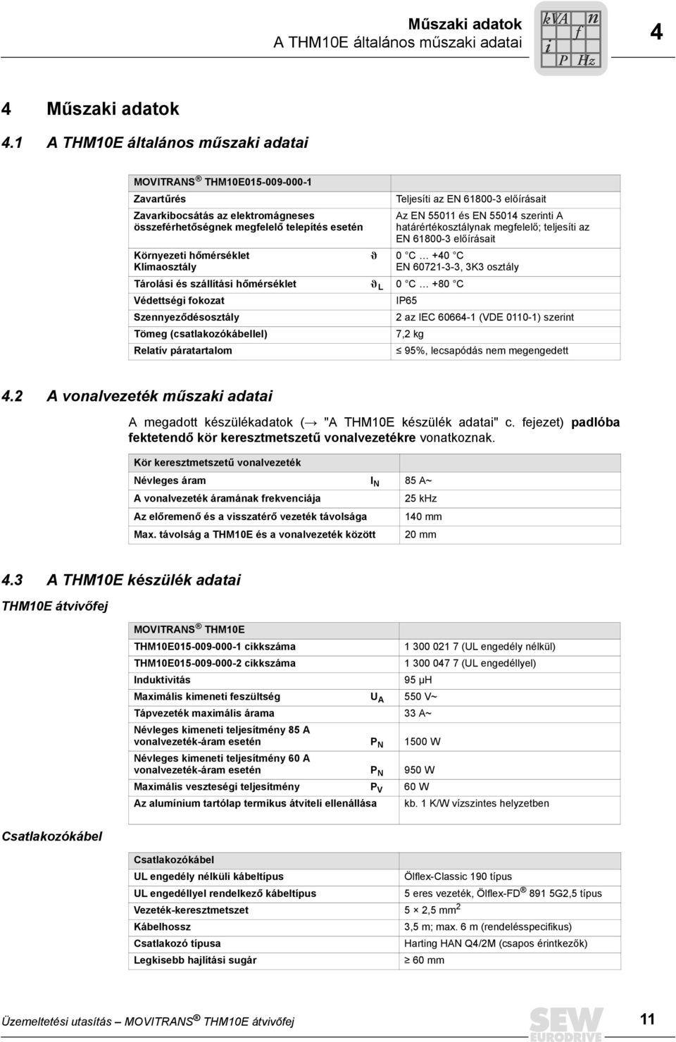 55011 és EN 55014 szerinti A határértékosztálynak megfelelő; teljesíti az EN 61800-3 előírásait Környezeti hőmérséklet â 0 C +40 C Klímaosztály EN 60721-3-3, 3K3 osztály Tárolási és szállítási