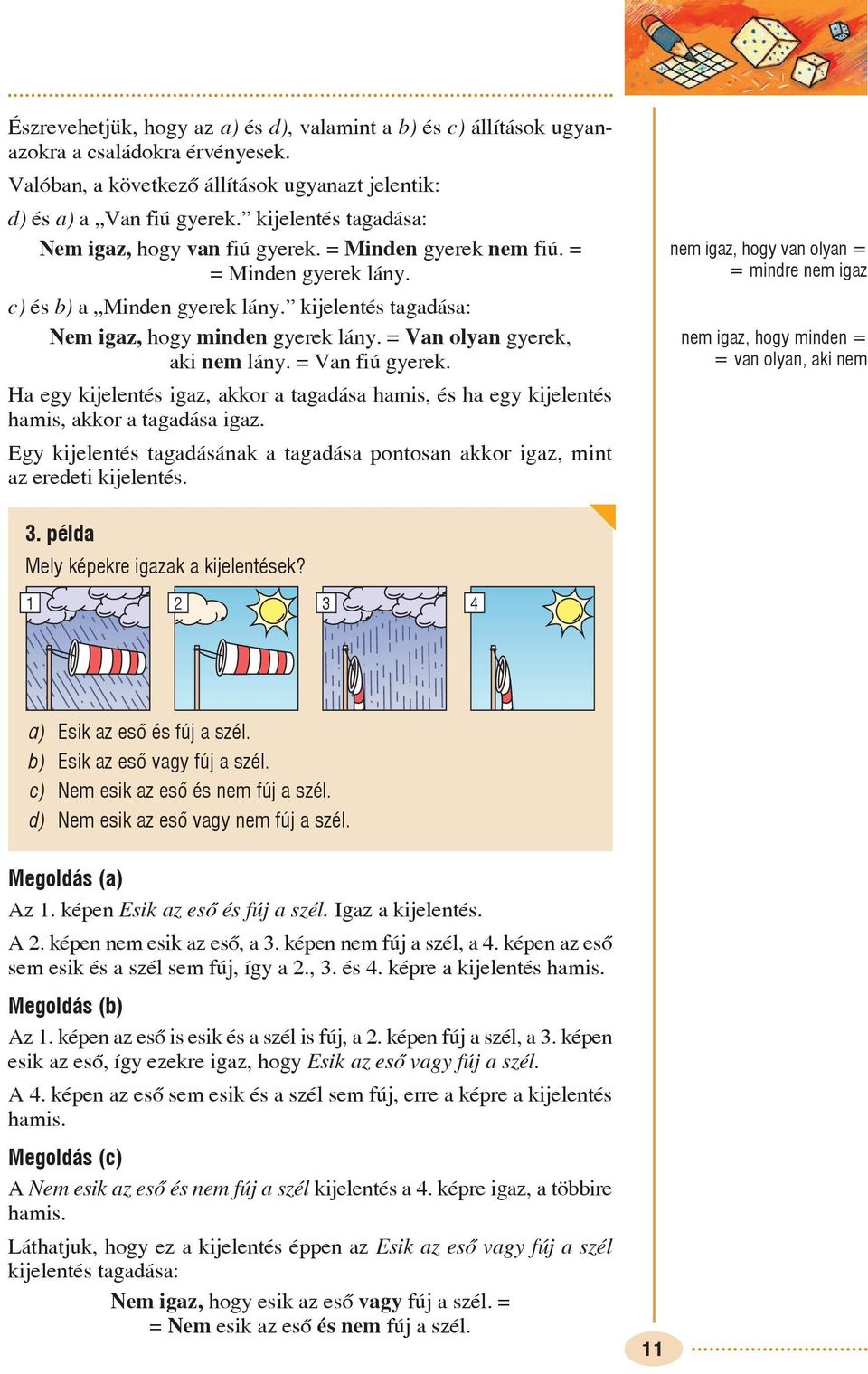 = Van olan gerek, aki nem lán. = Van fiú gerek. Ha eg kijelentés igaz, akkor a tagadása hamis, és ha eg kijelentés hamis, akkor a tagadása igaz.