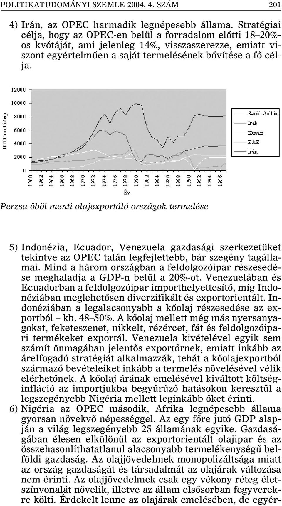 Perzsa-öböl menti olajexportáló országok termelése 5) Indonézia, Ecuador, Venezuela gazdasági szerkezetüket tekintve az OPEC talán legfejlettebb, bár szegény tagállamai.