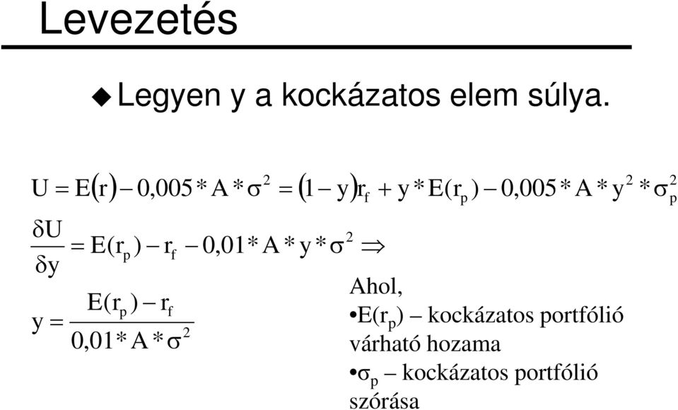 0,005*A* y * s E(r E(r p p )- r )- r 0,01*A* s f f - 0,01*A* y* s