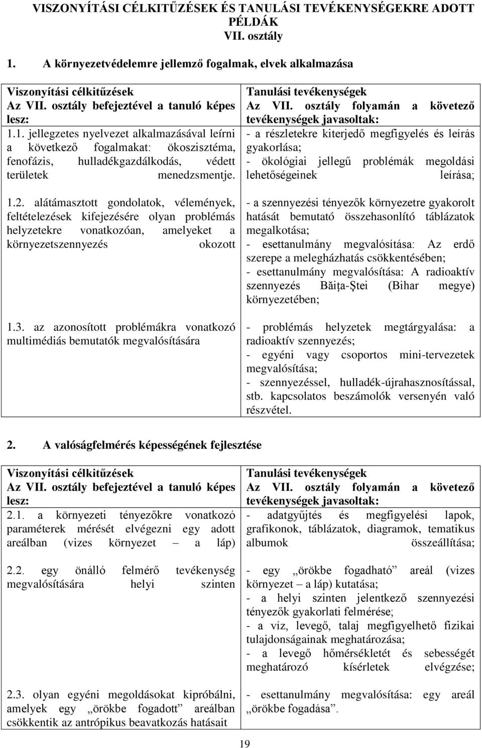 alátámasztott gondolatok, vélemények, feltételezések kifejezésére olyan problémás helyzetekre vonatkozóan, amelyeket a környezetszennyezés okozott 1.3.