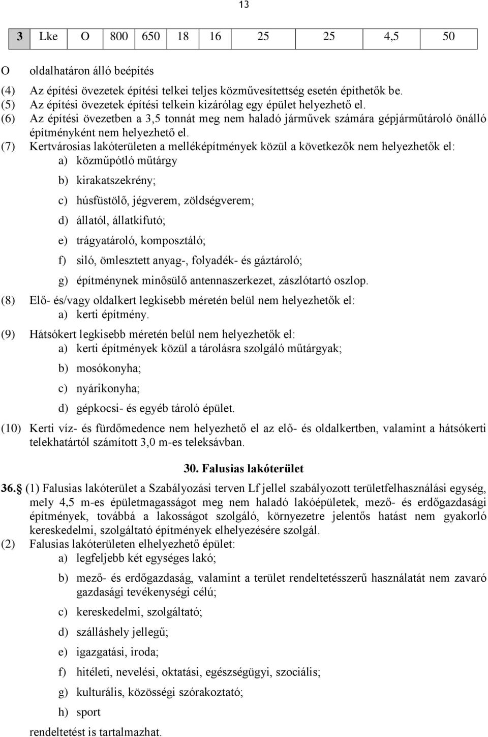 (7) Kertvárosias lakóterületen a melléképítmények közül a következők nem helyezhetők el: a) közműpótló műtárgy b) kirakatszekrény; c) húsfüstölő, jégverem, zöldségverem; d) állatól, állatkifutó; e)