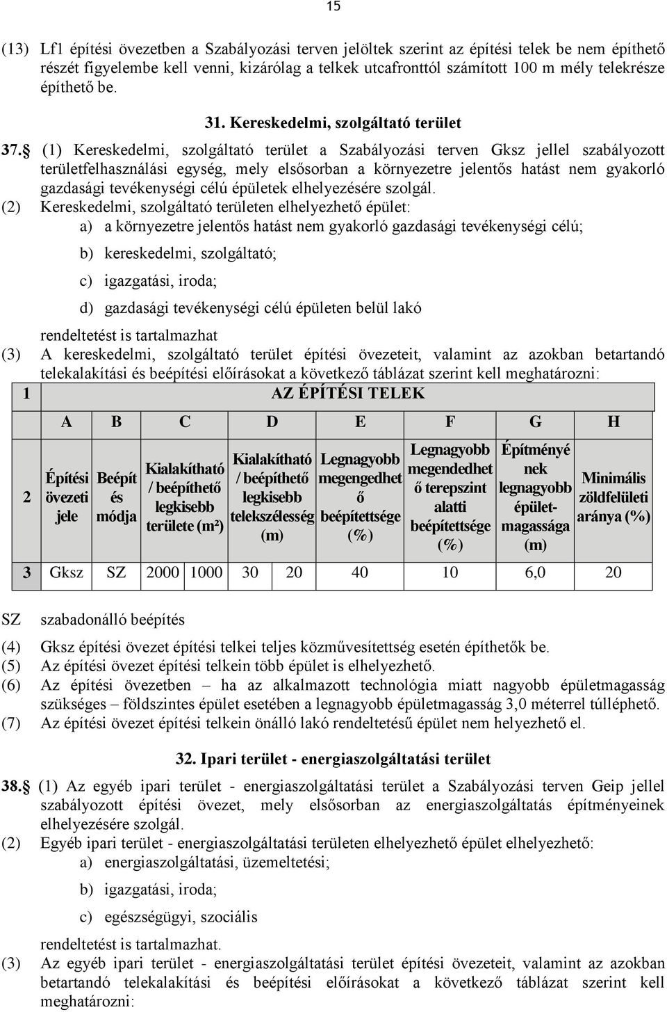 (1) Kereskedelmi, szolgáltató terület a Szabályozási terven Gksz jellel szabályozott területfelhasználási egység, mely elsősorban a környezetre jelentős hatást nem gyakorló gazdasági tevékenységi