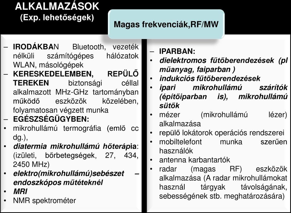 működő eszközök közelében, folyamatosan végzett munka EGÉSZSÉGÜGYBEN: mikrohullámú termográfia (emlő cc dg.