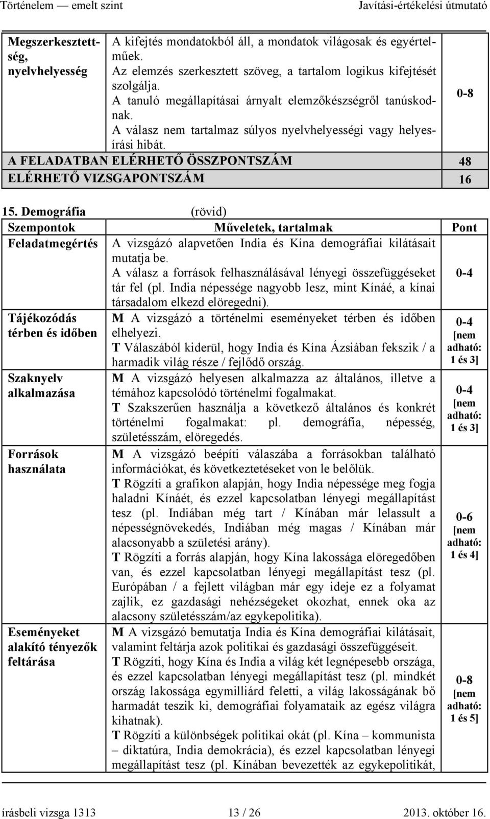 Demográfia (rövid) Szempontok Műveletek, tartalmak Pont Feladatmegértés A vizsgázó alapvetően India és Kína demográfiai kilátásait mutatja be.