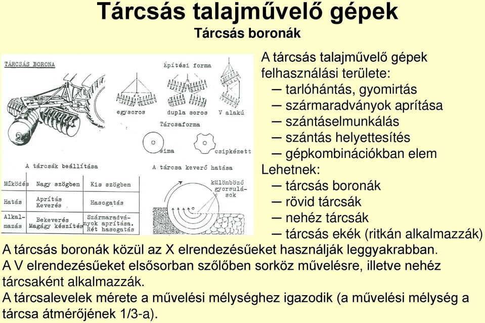 (ritkán alkalmazzák) A tárcsás boronák közül az X elrendezésűeket használják leggyakrabban.