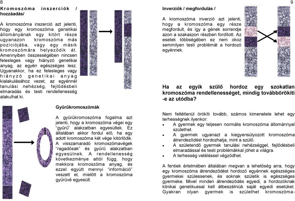 Ugyanakkor, ha ez felesleges vagy h i á n y z ó g e n e t i k a i a n y a g kialakulásához vezet, az egyénnél tanulási nehézség, fejlődésbeli elmaradás és testi rendellenesség alakulhat ki.