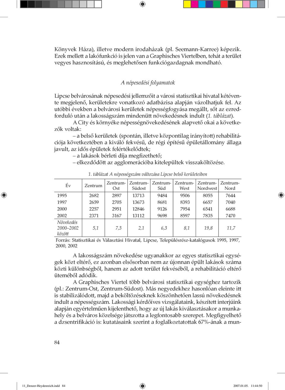 A népesedési folyamatok Lipcse belvárosának népesedési jellemzőit a városi statisztikai hivatal kétévente megjelenő, kerületekre vonatkozó adatbázisa alapján vázolhatjuk fel.