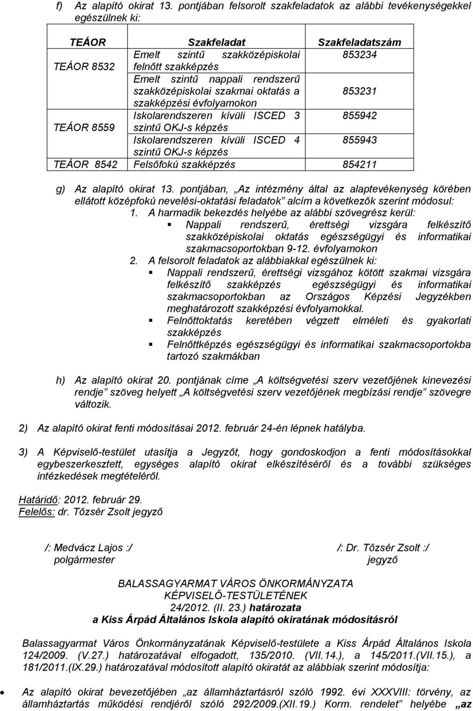 rendszerű szakközépiskolai szakmai oktatás a 853231 szakképzési évfolyamokon Iskolarendszeren kívüli ISCED 3 855942 TEÁOR 8559 szintű OKJ-s képzés Iskolarendszeren kívüli ISCED 4 855943 szintű OKJ-s