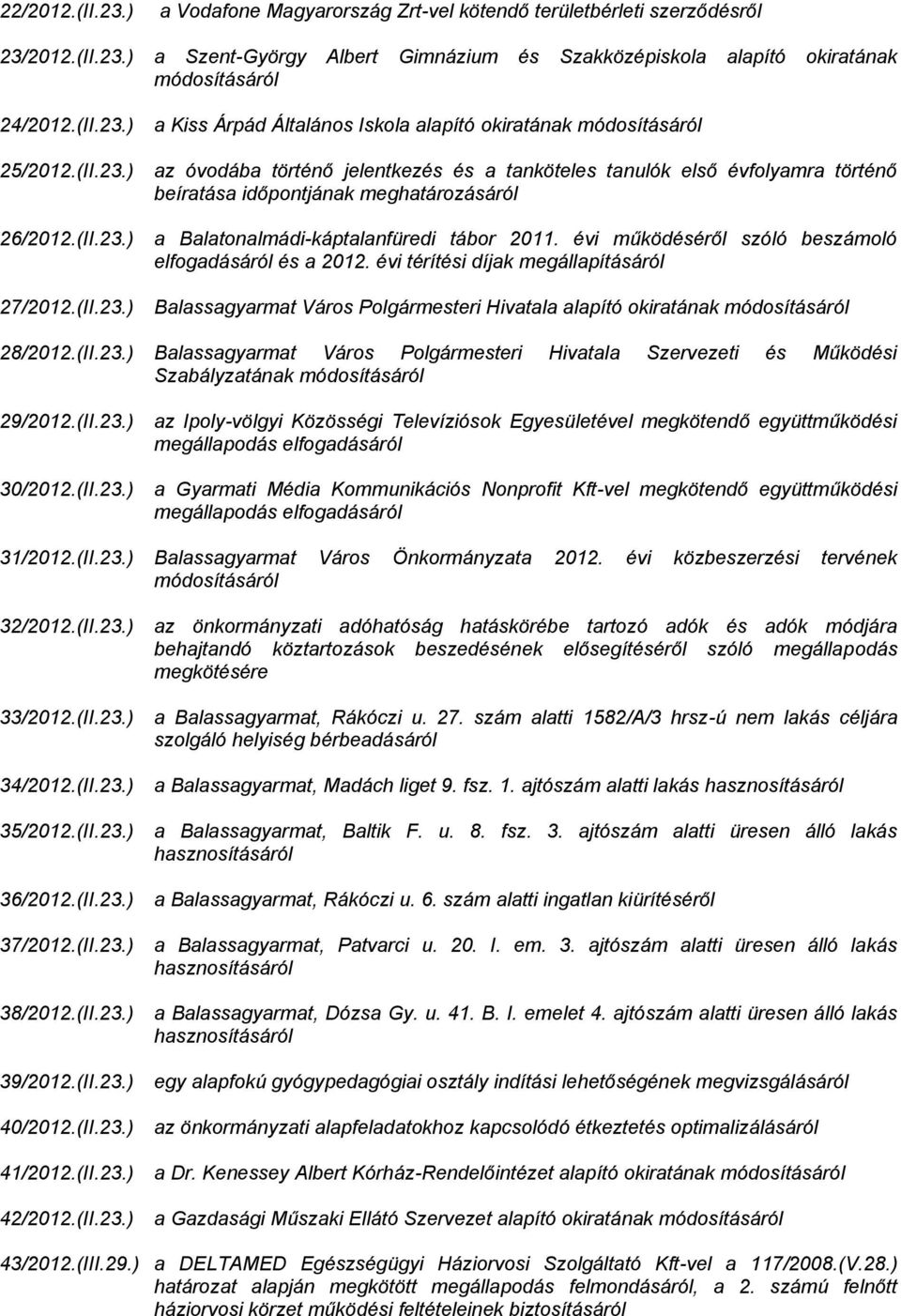 évi működéséről szóló beszámoló elfogadásáról és a 2012. évi térítési díjak megállapításáról 27/2012.(II.23.