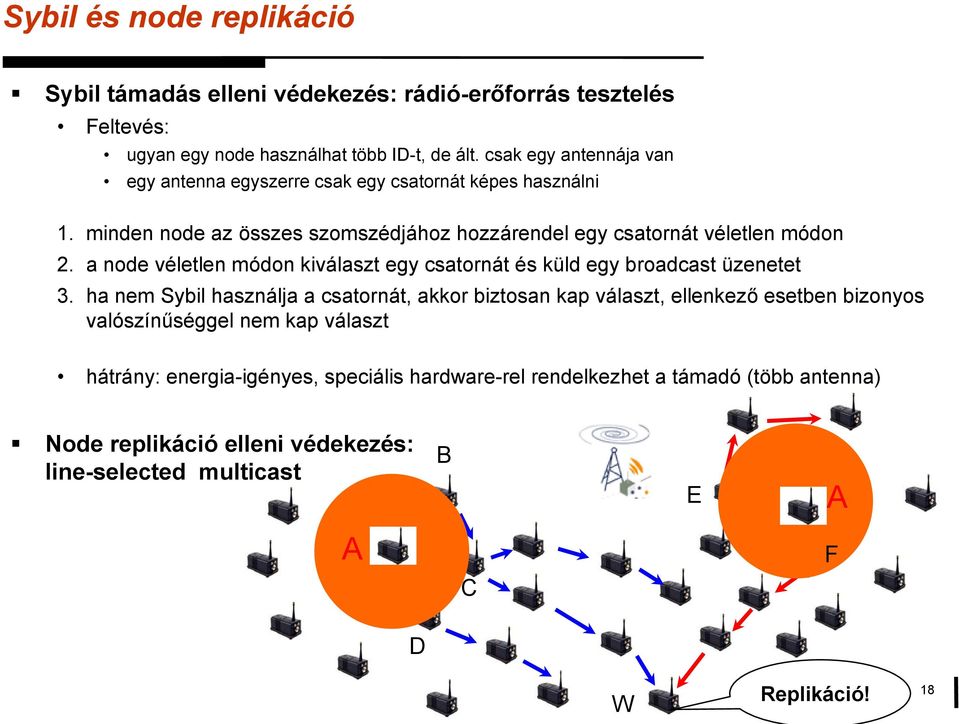 a node véletlen módon kiválaszt egy csatornát és küld egy broadcast üzenetet 3.