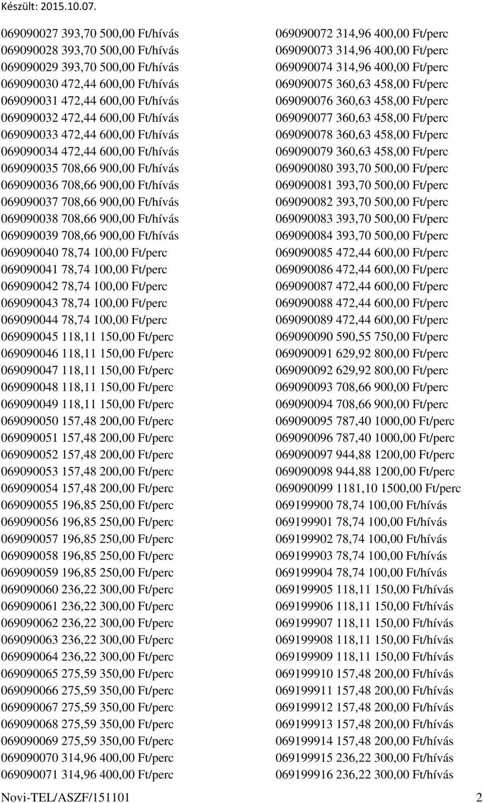 069090039 708,66 900,00 Ft/hívás 069090040 78,74 100,00 Ft/perc 069090041 78,74 100,00 Ft/perc 069090042 78,74 100,00 Ft/perc 069090043 78,74 100,00 Ft/perc 069090044 78,74 100,00 Ft/perc 069090045